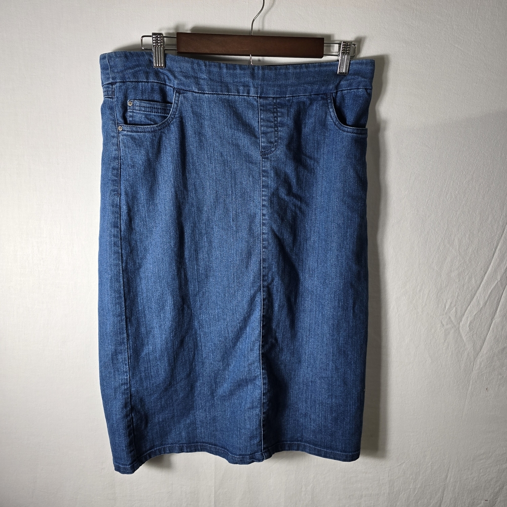 N Touch Women’s Size 14 Denim Skirt Back Slit Midi Blue Jean Straight Casual Y2K